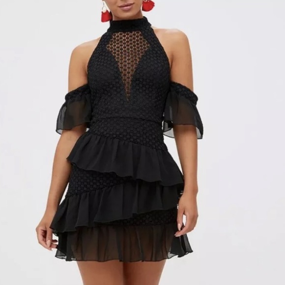 pretty little thing black crochet dress